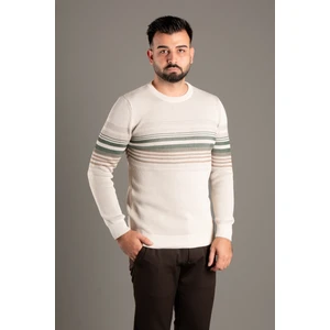 Zeki Özer Erkek Krem Çizgili Fitilli O Yaka Triko