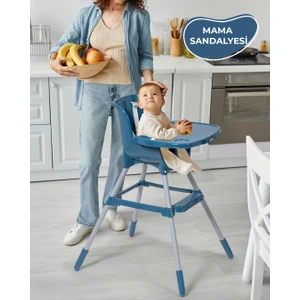 Babyjem Portatif Mama Sandalyesi 0-3 Yaş İndigo Mavi Kaydırmaz Ayaklı Yükseklik Ayarlı 5 Nokta Emniyet Kemeri