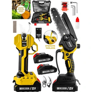 2 Li Set S 21 Vf 2 Akülü Çelik Şanzuman 2 Pala 2 Zincirli Şarjlı Ağaç Dal Kesme Bağ Budama Makası