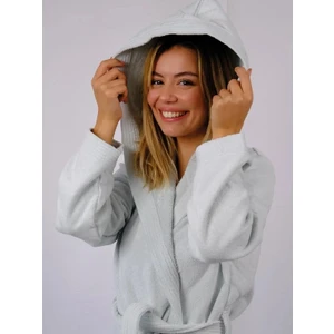 Kapşonlu Bukle Bornoz - Gri