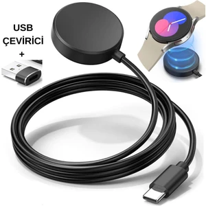 Samsung Galaxy Watch 3/4/5/6/7/active/fe/ultra Uyumlu Typ-C + USB Çevirici Şarj Cihazı Aleti Kablosu
