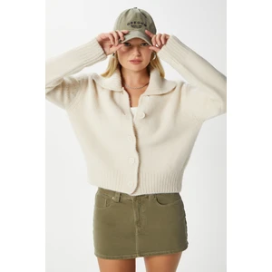 Kadın Lean Yumuşak Doku Polo Yaka Taş Basic Triko Hırka HI00179