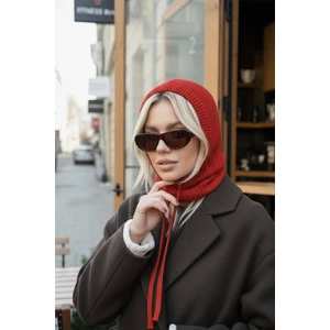 Kırmızı Triko Örgü Balaclava Bere Şapka