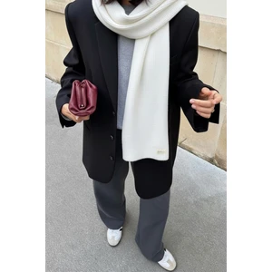 Ekru Triko Örgü Atkı Şal Omuz Şalı