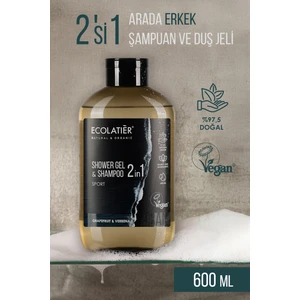 Erkek Saç ve Vücut Şampuanı 2'si 1 Arada Spor %97,5 Doğal Erkek Şampuanı ve Duş Jeli, 600 ml