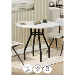 Yuvarlak Yemek Masası 80 cm Mutfak Masası Balkon Masası Roma Beyaz