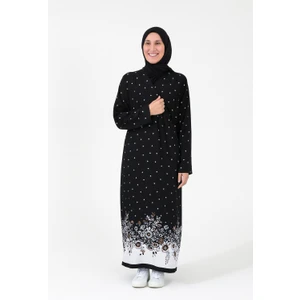 Noktalı Çiçek Desen Kruvaze Namaz Elbisesi – %100 Viskon, Yandan Bağlamalı, Rahat Kalıp 36-46 Beden