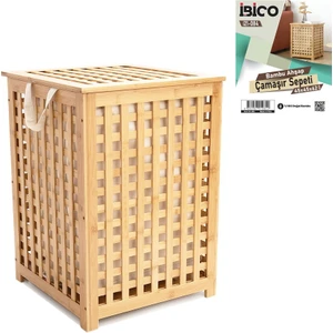 Ahşap Bambu Kirli Çamaşır Sepet Kumaş Çantalı  SEPET=45X45X62CM (5256)