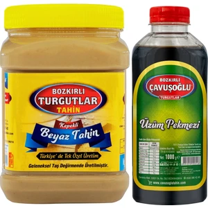 Bozkırlı Turgutlar Beyaz Tek Kavrulmuş Özel Üretim Kepekli Bozkır Tahini 930 gr + Üzüm Pekmezi 1 kg