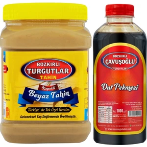 Bozkırlı Turgutlar Beyaz Tek Kavrulmuş Özel Üretim Kepekli Bozkır Tahini 930 gr + Dut Pekmezi 1 kg