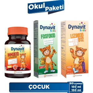 Immukid Gummies 60 Çiğnenebilir Gummy & Fosfokid 150 mL & Lizinkid-B12 Şurup 150mL - Okul Paketi