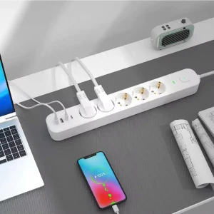 2 mt Uzatma Kablosu Çoklu Priz Yüksek Gerilim Korumalı 5'li Priz 2x USB 2x Type-C Çıkışlı Priz