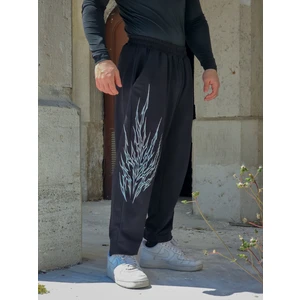 Fire - Erkek Siyah Eşofman Altı Lastikli Paça Rahat Kesim Cepli Jogger