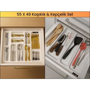 55x49 Cm. Beyaz Kaşıklık Ve Kepçelik 2'li Set (51X41 CM'E KADAR KESİLEBİLİR)