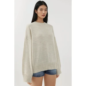 Kadın Bisiklet Yaka Relax Fit Yumuşak Triko Kazak Tozlu Beyaz