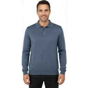 Erkek Yünlü Dokuma Kazak Cepsiz Polo Yaka Düz Renk Klasik Model Rahat Kesim Tam Kalıp