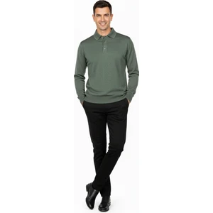 Erkek Yünlü Dokuma Kazak Cepsiz Polo Yaka Düz Renk Klasik Model Rahat Kesim Tam Kalıp