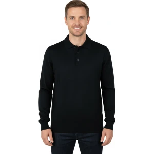 Erkek Yünlü Dokuma Kazak Cepsiz Polo Yaka Düz Renk Klasik Model Rahat Kesim Tam Kalıp