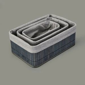 Simple Living 3'lü Çok Amaçlı Dikdörtgen Dekoratif Sepet - Gri