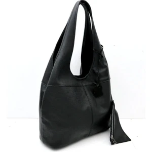 Randy Hakiki Deri Siyah Omuz Çantası