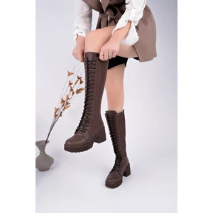 Kadın Dizaltı Ökçeli Postal Çizme