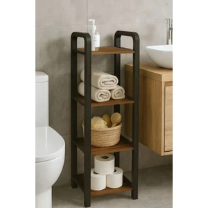 Mega Ahşap 4 Bölmeli Banyo Düzenleyici Masif Ahşap Banyo Raf Ünitesi