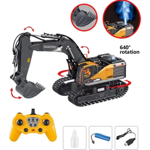 Learning Fun 1:18 Metal Alaşım Buharlı Işıklı Full Fonksiyon 2.4ghz Excavator Uzaktan Kumandalı Excavator Oyuncak
