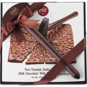 Elit Çikolata Tam Fındıklı Sütlü Tablet Beyoğlu Çikolatası Çekiçli Ahşap Kutu 600g Glutensiz