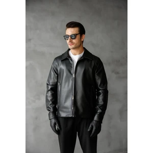 Erkek Regular Fit Yakalı Içi Kürklü Deri Ceket