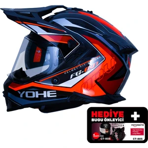 YOHE FG601 Kask Full Face Motosiklet Neon Turuncu Parlak Çift Vizör UV Bluetooth Yuvalı ECE 22.06 MIPS
