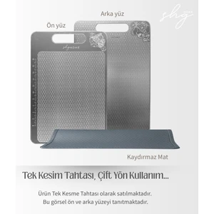 Shg Home Kaymaz ve Çizilmeyi Az Gösteren 304 Paslanmaz Çelik Kesme Tahtası, Kaydırmaz Mat ile Set (Kesme Tahtası ve Kaydırmaz Mat)1,5 mm Kalınlık, 23 x 34 Cm, Yıkanabilir, Gıda Uygun, Hijyenik