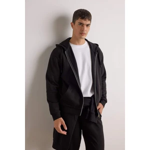 Comfort Fit Kapüşonlu İçi Yumuşak Tüylü Basic Düz Cepli Kalın Fermuarlı Sweatshirt D7599AX25AU