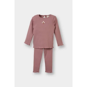 Kız Bebek 2'li Takım Çiçekli Fitilli Kaşkorse Uzun Kollu Tişört Üst Beli Lastikli Alt Y1122A224AU