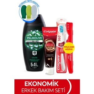 Diş Macunu 125 Ml, Orta Diş Fırçası, Palmolive Men Duş Jeli 500 ml + Seyahat Kiti & Fırça Kabı