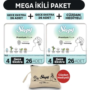Bio Natural Premium Plus Hijyenik Ped Mega Paket Gece Extra 26 x 2 (52 Adet) + Cüzdan Hediyeli
