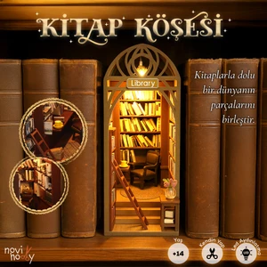 Novi Hobby  Kitap Köşesi Minyatür Maket Ev Kitaplık Dekorasyonu LED Aydınlatmalı Maket Ev