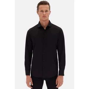 Slim Fit Siyah Italyan Yaka Armürlü Uzun Kollu Kolay Ütülenebilir Nefes Alan Dört Mevsim Gö 2HF02ORT3185