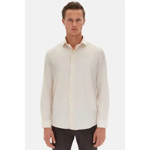 Slim Fit Bej Italyan Yaka Armürlü Uzun Kollu Kolay Ütülenebilir Nefes Alan Dört Mevsim Gömlek 2HF02ORT3185