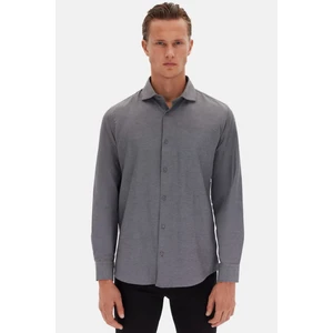Slim Fit Antrasit Italyan Yaka Armürlü Uzun Kollu Kolay Ütülenebilir Nefes Alan Dört Mevsim Gömlek 2HF02ORT3185
