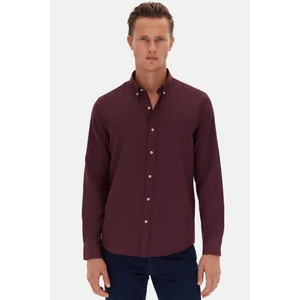 Ds Damat Slim Fit Mürdüm Oxford Düğmeli Yaka Kolay Ütülenebilir Nakış Detaylı Pamuklu Gömlek 4HC02ORT03265