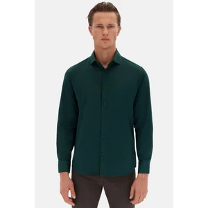 Slim Fit Koyu Yeşil Italyan Yaka Armürlü Uzun Kollu Kolay Ütülenebilir Nefes Alan Dört Mevsim Gömlek 2HF02ORT3185