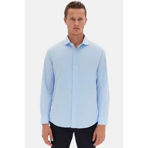 D'S Damat Slim Fit Açık Mavi İtalyan Yaka Armürlü Uzun Kollu Kolay Ütülenebilir Nefes Alan Dört Mevsim Gömlek 2HF02ORT3185