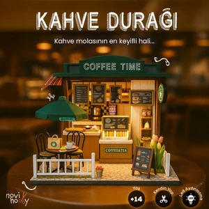 Kahve Durağı Minyatür Maket Ev Kiti | Maket Ev | Dıy Kendin Yap | LED Işıklı Maket Ev