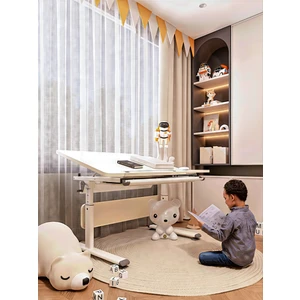 Creo Mobili Vega Simple Ergonomik Çocuk Çalışma Masası Yükseklik ve Eğim Ayarlı Ofis Masası - 130x70 Cm, Ekru/Gri