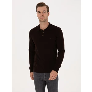 Erkek Kahverengi Regular Fit Pamuk Karışımlı Polo Yaka Basic Triko Kazak 50318673-VR029