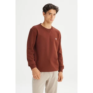 %100 Pamuk Regular Fit Normal Kesim Bisiklet Yaka Kiremit Rengi Sweatshirt