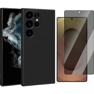 Samsung Galaxy S25 Ultra Kılıf Zore Premier Silikon Kapak + Parmak İzi Okumalı Hayalet Cam Ekran Koruyucu