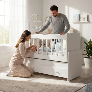 Akte Home Çekmeceli Sallanır Anne Yanı Ahşap Bebek Beşiği Beyaz