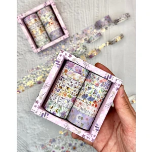Masking Tape Yaldızlı Çiçek Desenli 12’li Mor Kutu Washi Bant/washi Tape / Bullet Journal / Scrapbook