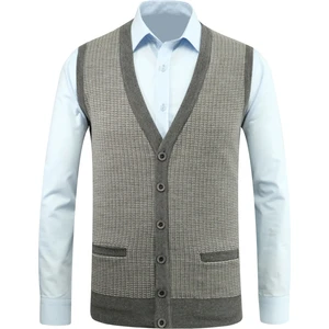 Erkek Düğmeli Yelek Cepli Desenli Çelik Örgü Klasik Kalıp - 5205L